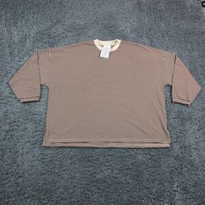 Things Between Shirt Womens M/L Beige Ringer 3/4 Sleeve Oversized Fleece NWT